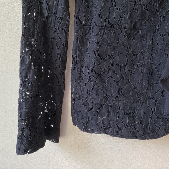 Free People Eyelet Lace Ruffle Front Black Blazer Size 6 - Picture 6 of 8